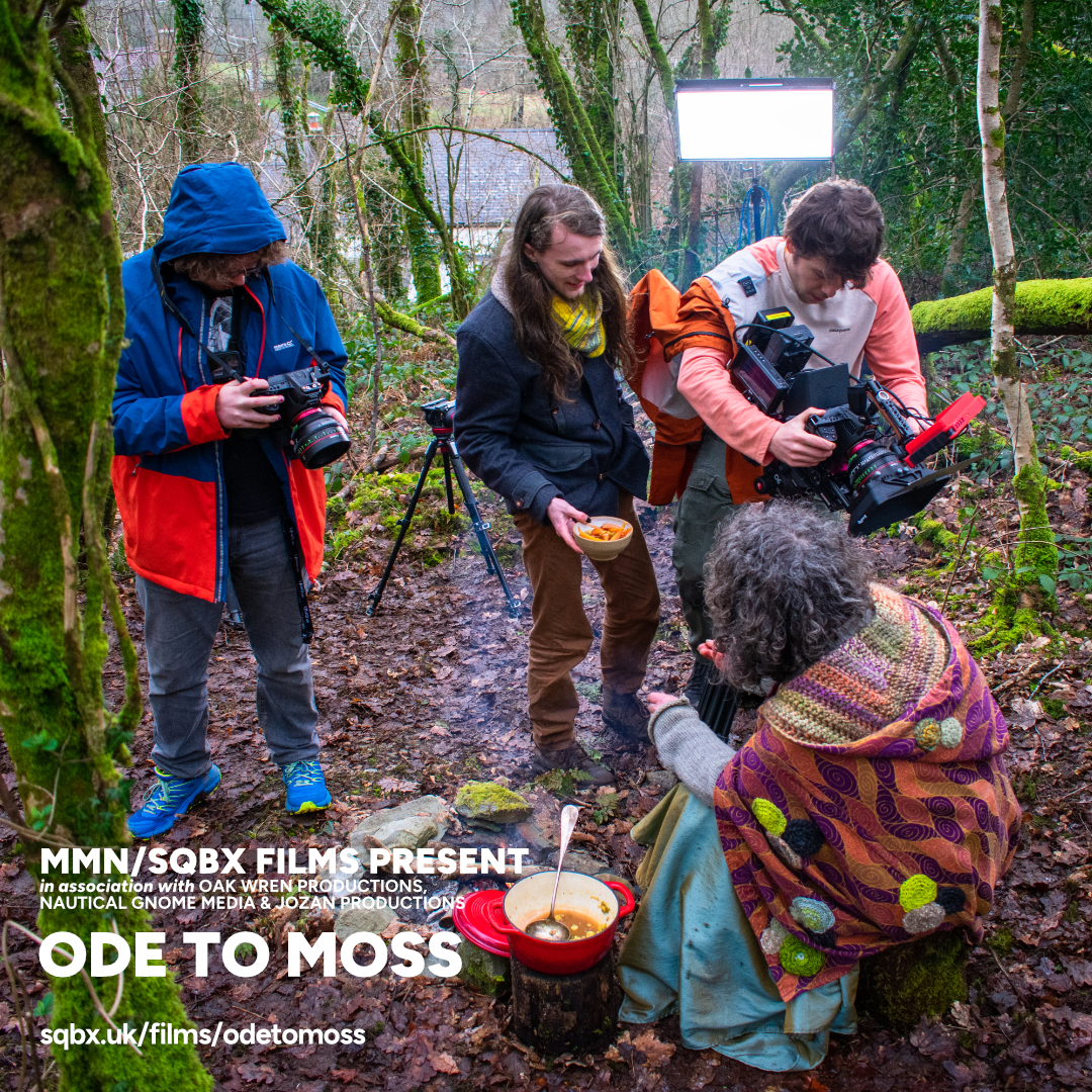 Behind the scenes of 'Ode to Moss' (2023). Matthew is operating the B-cam on the left of the frame. Actor Jojo, A cam op Solomon, and actress Sharon are on the right of frame.