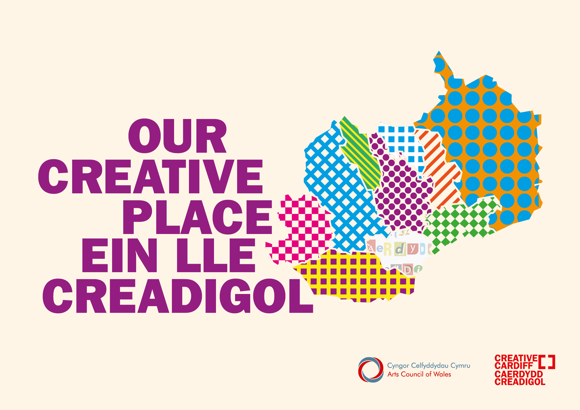 Our creative place graphic with colourful map of Cardiff Capital Region