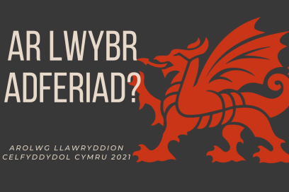 Welsh Road to recovery text on dark grey background and red welsh dragon on side
