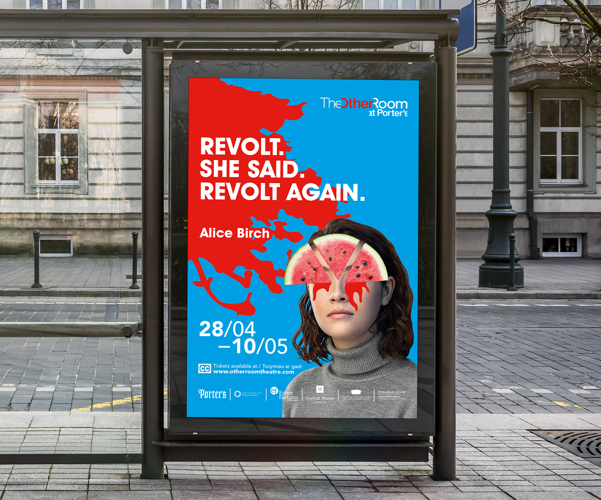 A poster and ad campaign created for The Other Room Theatre in Cardiff, for their production of 'Revolt. She said. Revolt again'.
