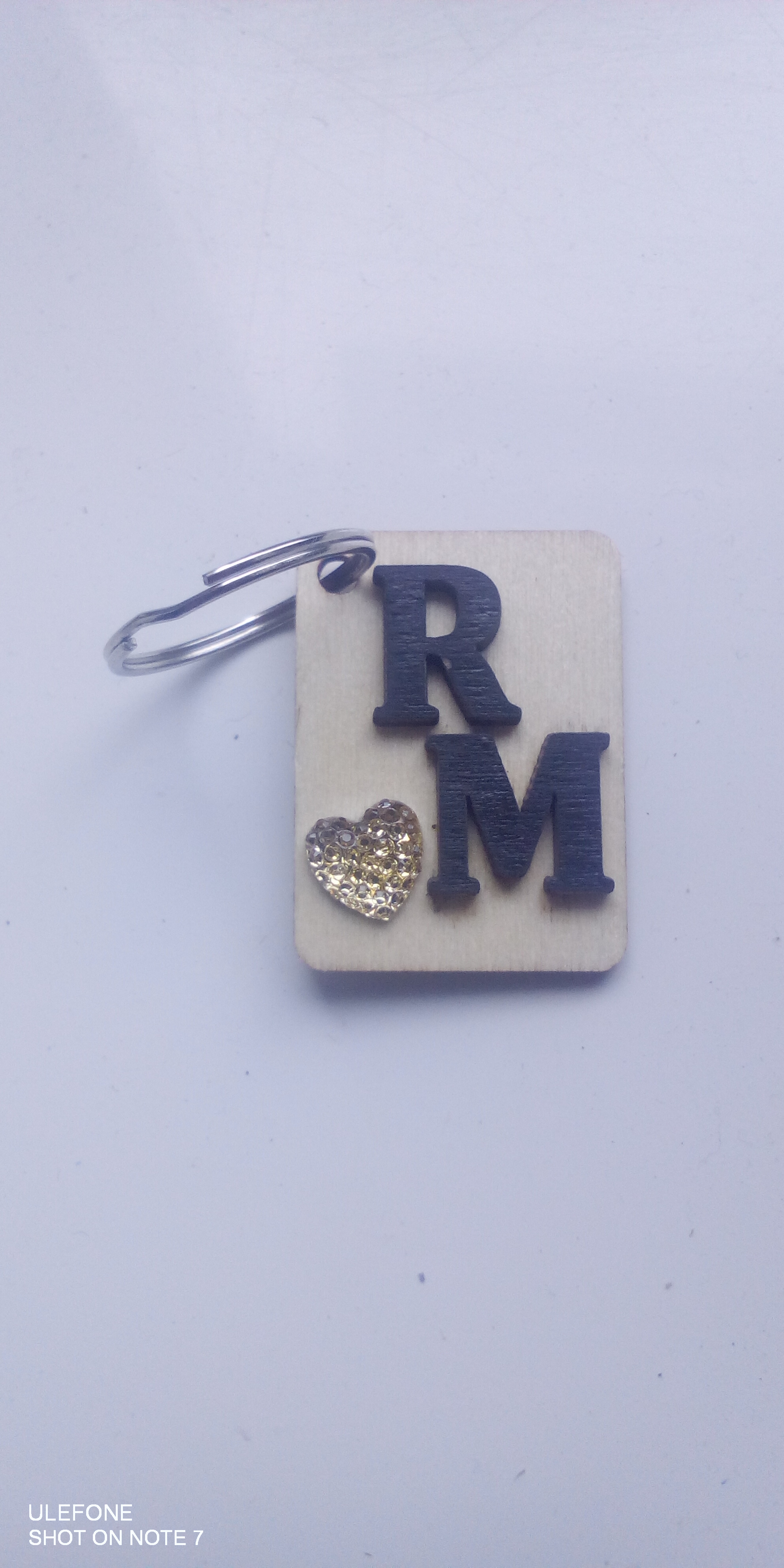 An example of a keyring made with the initials on.n