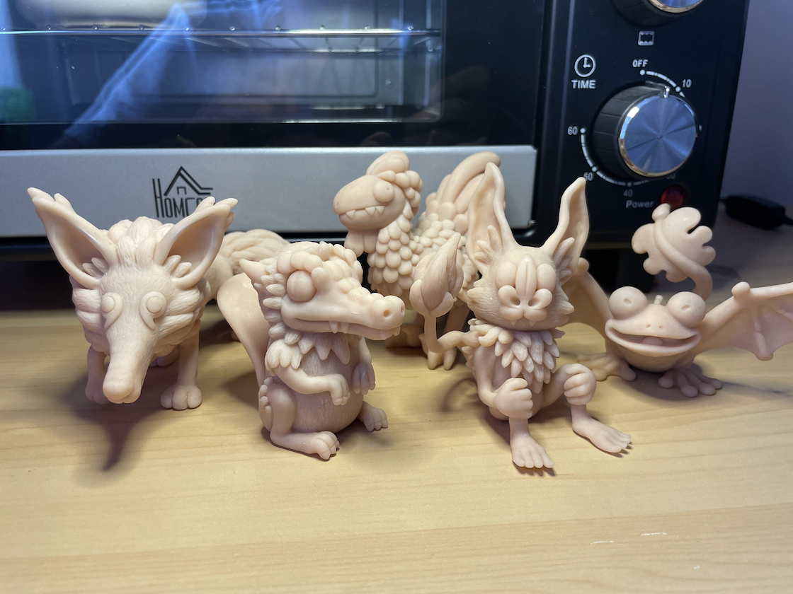 A series of clay models based on various creatures from Welsh folklore