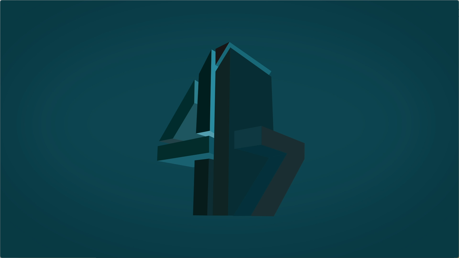 3D-rendered logo featuring the number 47 in a geometric, architectural style with dark teal tones on a matching background
