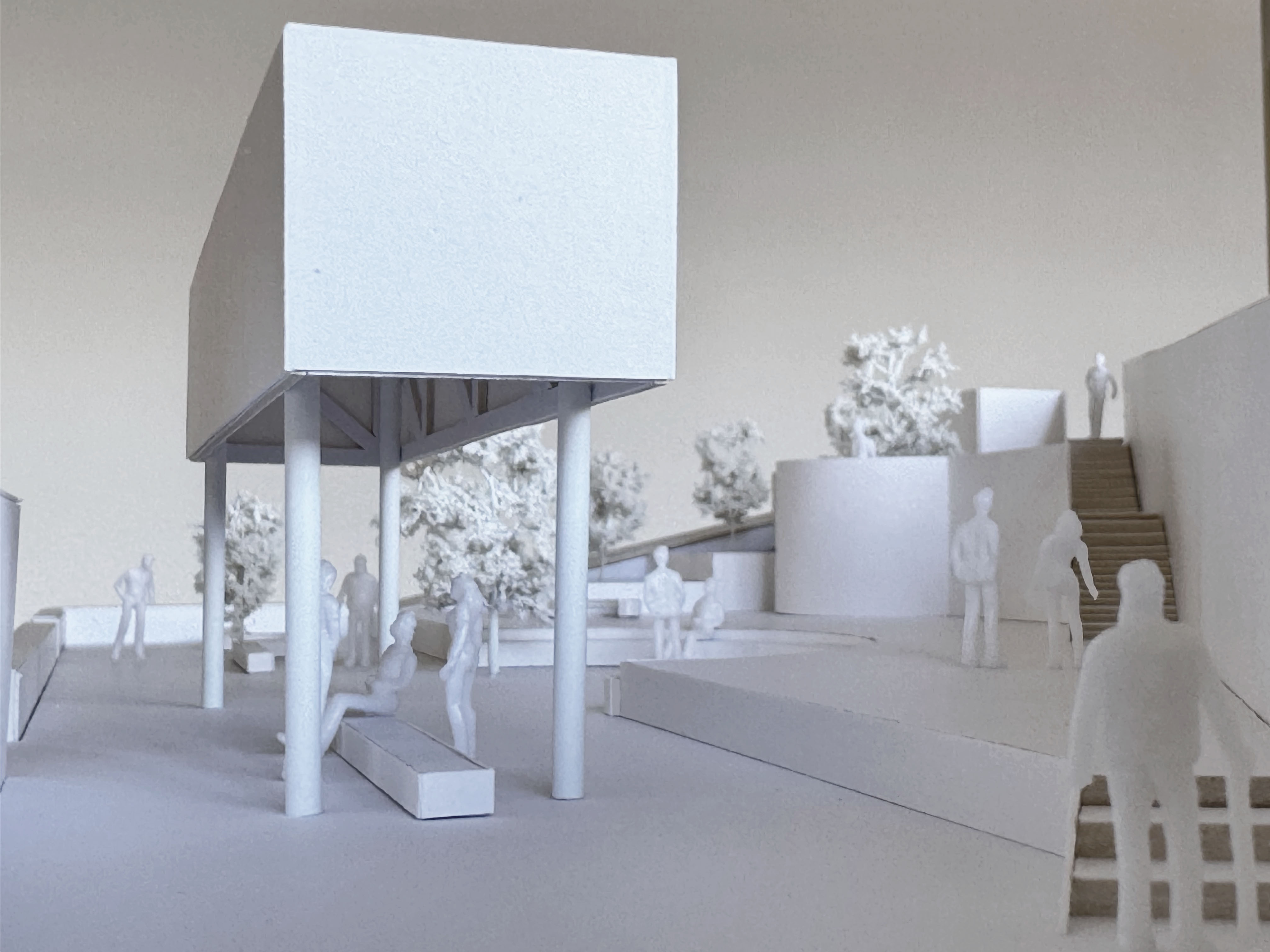 Model of a proposal for a permanent community space and orchard in the Aber Valley