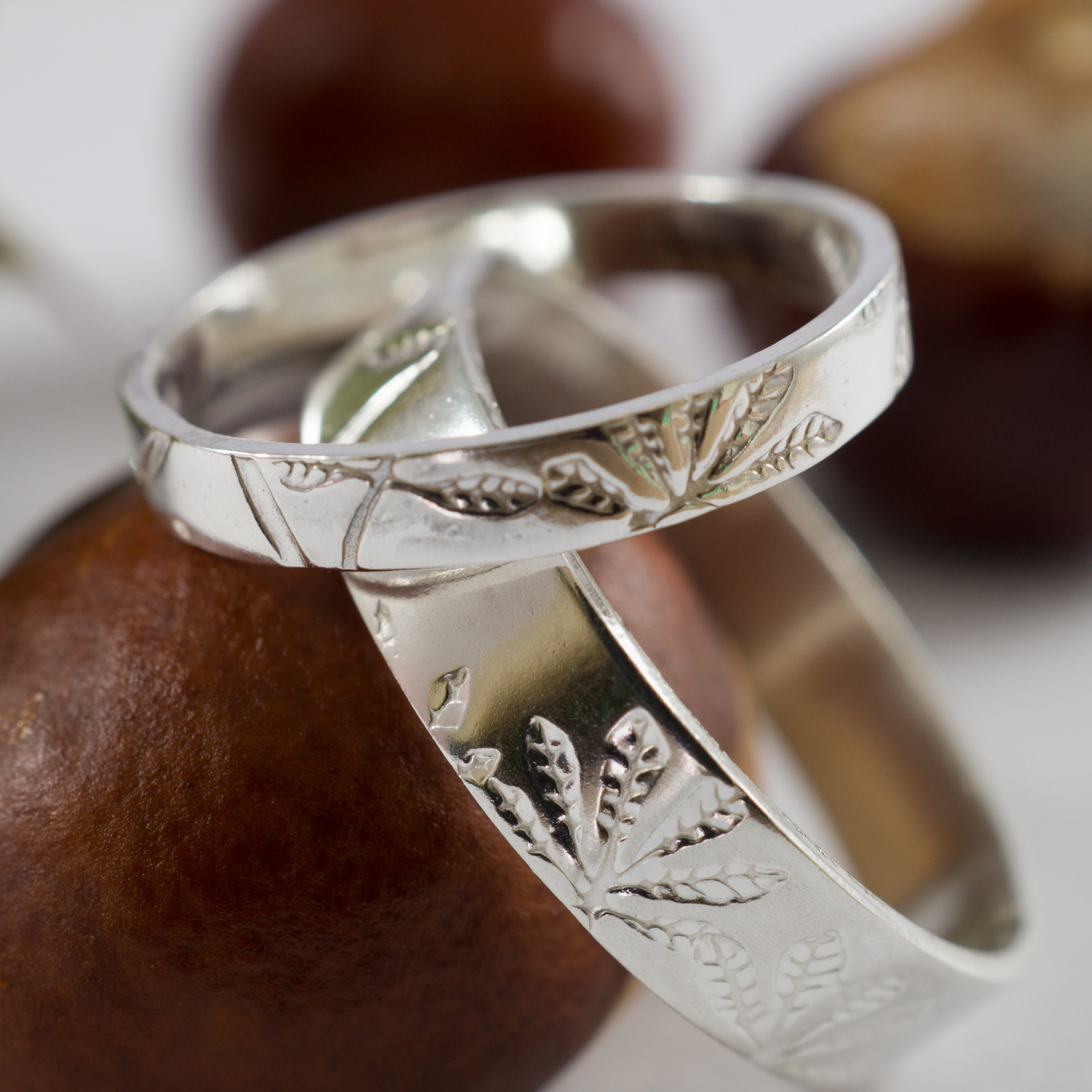 Horse Chestnut Sterling Silver Wedding Rings