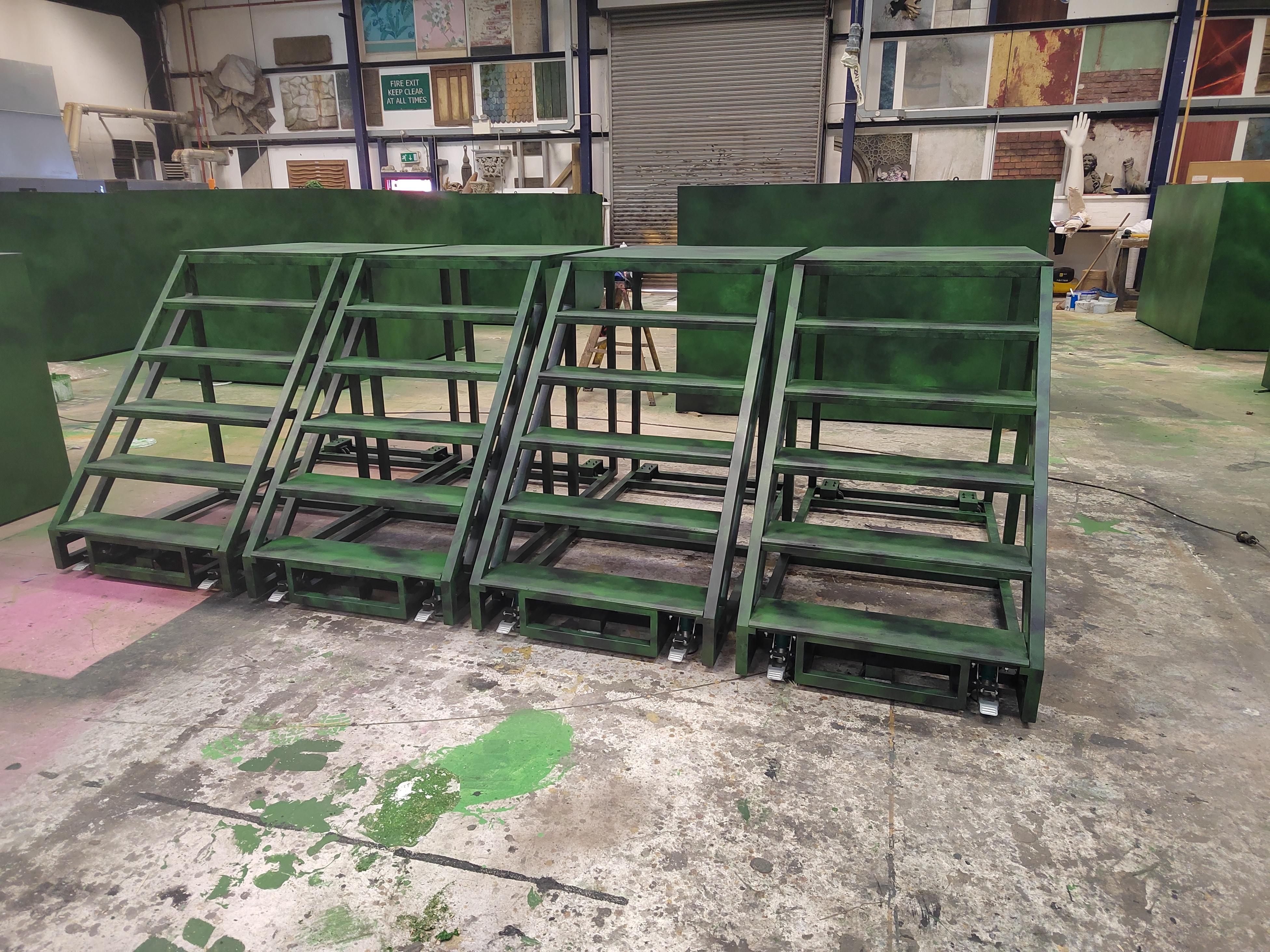 A Midsummer Night's Dream Stage Stairs - natural green paint effect, echoing the woodland setting of the play