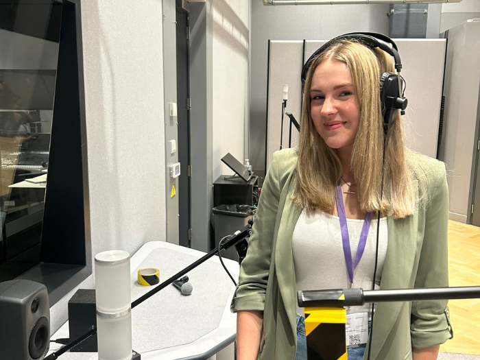 Katie recording a radio play