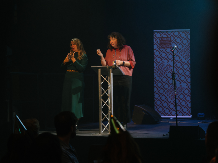 The Vice-Chancellor of Cardiff University speaking at the event
