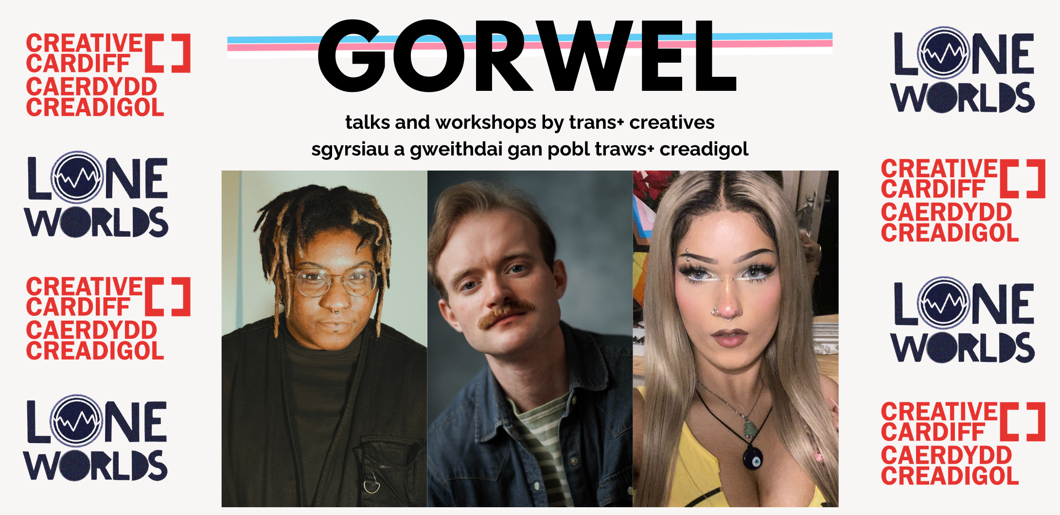 GORWEL logo featuring portraits of the 3 trans artists involved