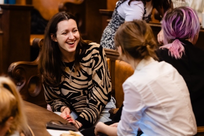 An image of students chatting at a Creative Cardiff event