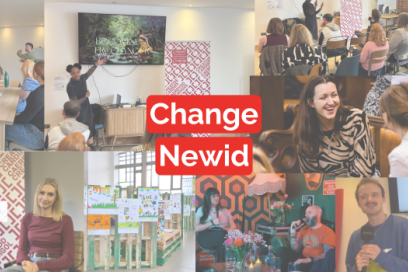 a collage of images of what the team has been up to with the words 'change/newid' in the centre