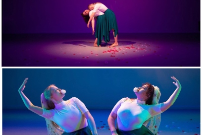 Two Images of two dancers in a performance. 